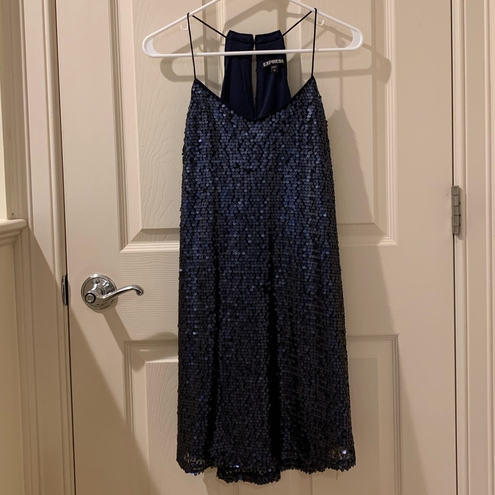 Express Navy Blue Sequin Shift Dress